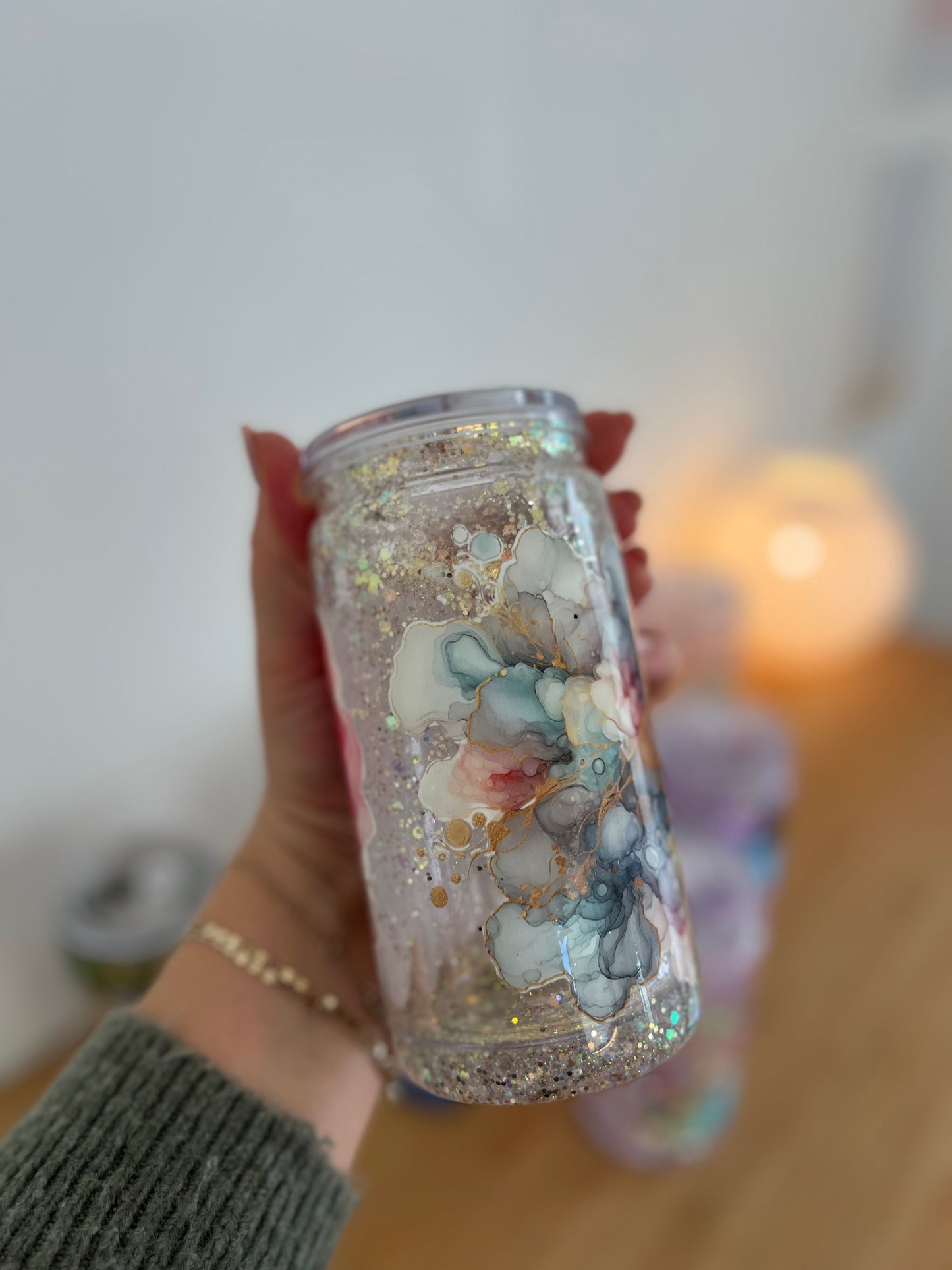 ✨Snowglobe Cup✨ Colorpop White-Rose Design